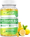 Witamina B2 Gummies dla dorosłych i dzieci - Riboflavin 400mg Suplement z Magnezu Glycinate & CoQ10, Wsparcie Migrena Relief & System nerwowy, Energia Boost, Sugar Free Vegan B2 Gummies Lemon Flavor