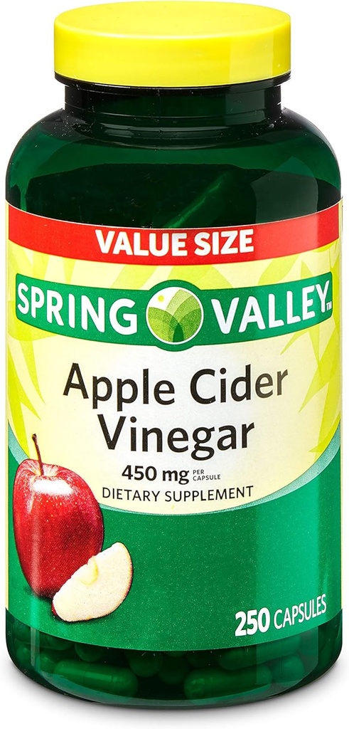 Jabłko Cider Vinegar, 450mg, 250 Kapsułki Value Size 124; Suplement diety VED 124; Gluten- Free, Sugar Free, Laktoza Free 124; Jabłko Cider Vinegar by Spring Valley