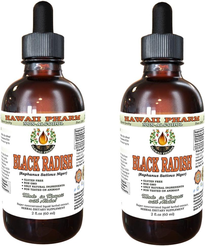 Hawaii Pharm Black Radish Free Alcohol Liquid Extract, Black Radish (Raphanus Sativus Niger) Suszony glicerol naturalny Herbal suplement 2x2 oz