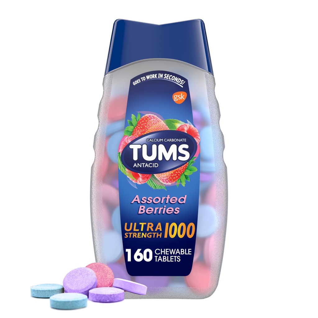 TUMS Ultra Siła żucia Antacid Tablets for Heartburn Relief and Acid Infersition Relief, Różne Jagody - 160 Count