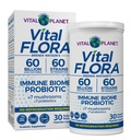 Vital Planet - Vital Flora Immune Support Probiotic, 60 Billion CFU, 60 Diverse Strains, 7 Organic Mushroom Supplement Mieszanka z Prebiotyki, Półka Stable Digestive Health Probiotyki 30 Kapsułki