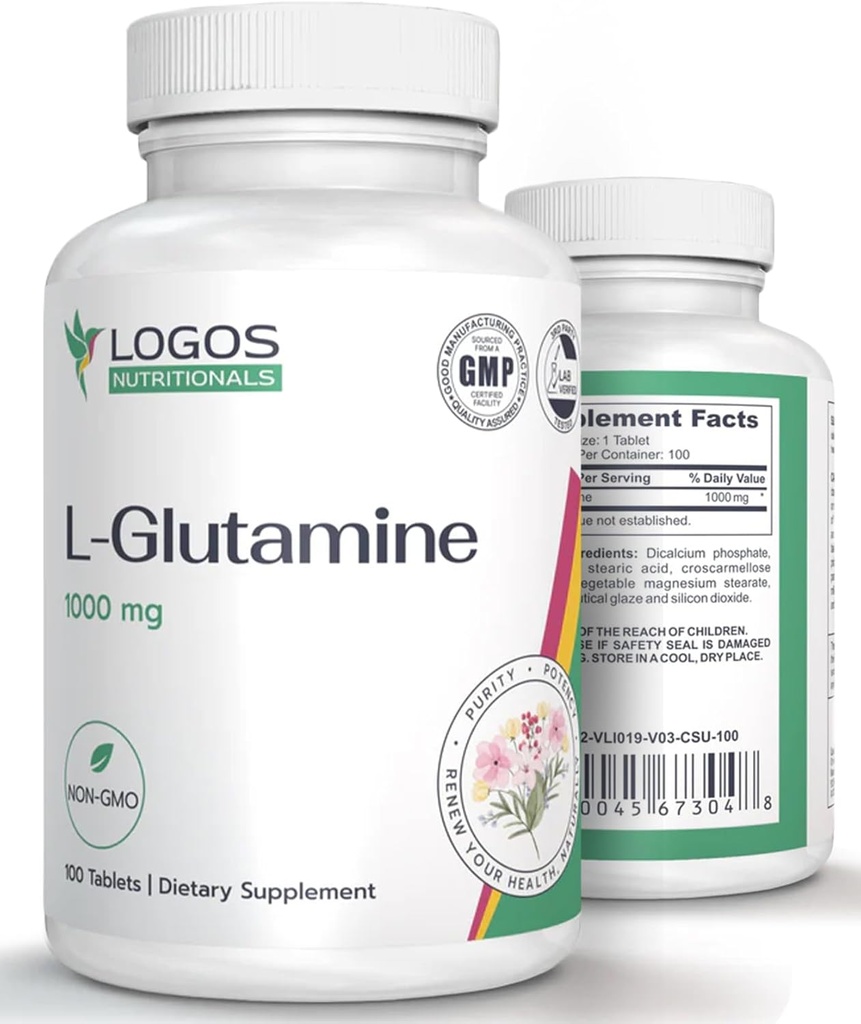 L glutamina 1000mg ↓ 124; suplement diety dla tkanek mięśniowych ↓ 124; nieGMO L- glutamina dla Gut Health i Lining Adult 124; niearomatyczne tabletki (100 Count)
