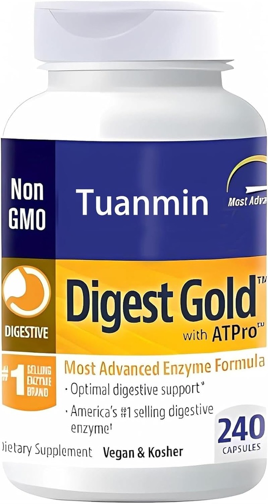 Digest Gold + ATPro Enzyme Supplement - Maximum Strength Formula for Digestive Health - Supports Digestion of Large Meals, Helps Reduce Bloating & Gas, 240 Capsules