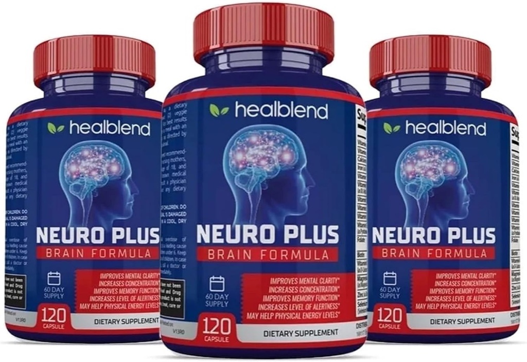 Neuro Plus Brain & Focus Formuła - Suplement do Boostera Mózgu, Pomaga mentalnej klarowności & Focus - Wzmacnia koncentrację i energię mentalną - 120 Kapsułek (3 opakowania)