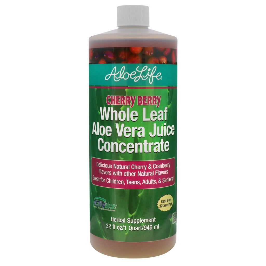 Aloe Life - cały sok z liści Aloe Vera, Certified Organic, Gluten- Free (Wiśnia wiśniowa, 32 oz)