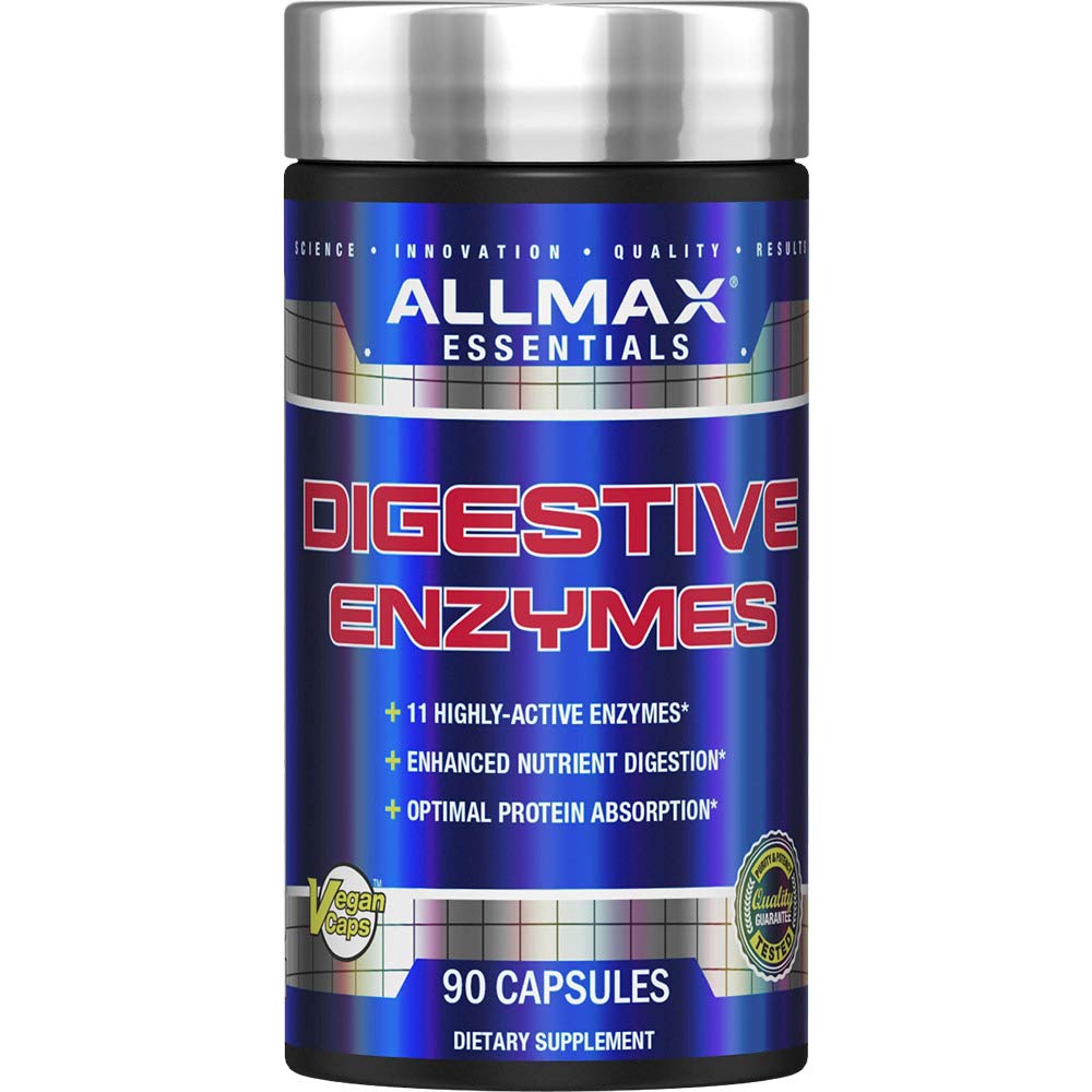 ALLMAX Digestive ENZYMES - 90 Kapsułek - Wspiera ulepszoną dietę odżywczą i optymalne wchłanianie białka - z 11 wysoce aktywnych enzymów - 90 Służb