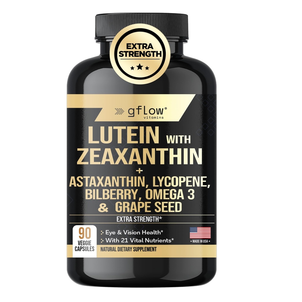 Luteina i Zeaksantyna Suplementy - Zaawansowane Witaminy oczu z Astaksantyny, Omega 3, Resveratrol, Bilberry, Lycopene, Quercetin, Ginkgo Biloba, Wizja zdrowotna 124; Made in USA