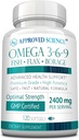 Zatwierdzona Nauka Omega 3- 6- 9- 2400mg Codzienne Mieszanki Ryb, Nasienie lniane i Oleje Borage z Witaminą E - Wellness Support - Non-GMO, Mercury- Free - 120 Softgels - 2 Miesiąc Dostawy