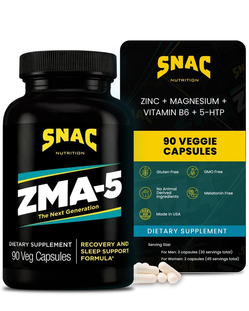 SNAC ZMA- 5 Sleep Aid Supplement, Promowanie Odzyskiwanie mięśni i wzrost, Wsparcie immunologiczne, & Przywracające sen z cynku, Magnezu i 5- HTP, Post Workout, Przed Bed ZMA Suplementy 90 Kapsułki wegetariańskie