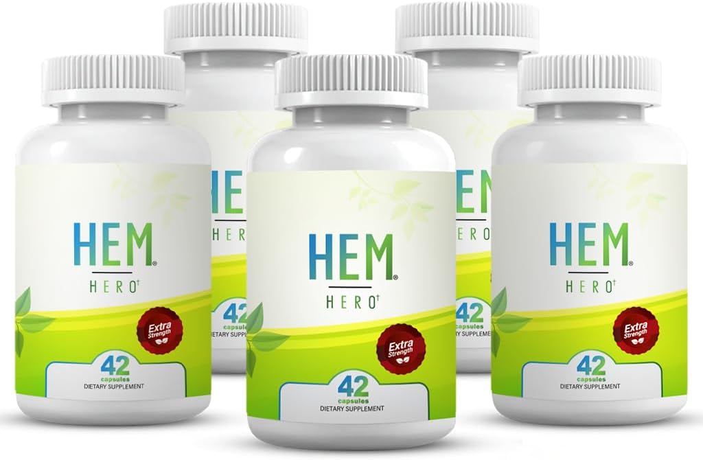 Hem Hero ® Ekstra Siła Leczenie hemoroidów - Zmniejszenie obrzęku, Soothe Swędzenie i podrażnienie - - 42 Kapsułki - (5- Pack)