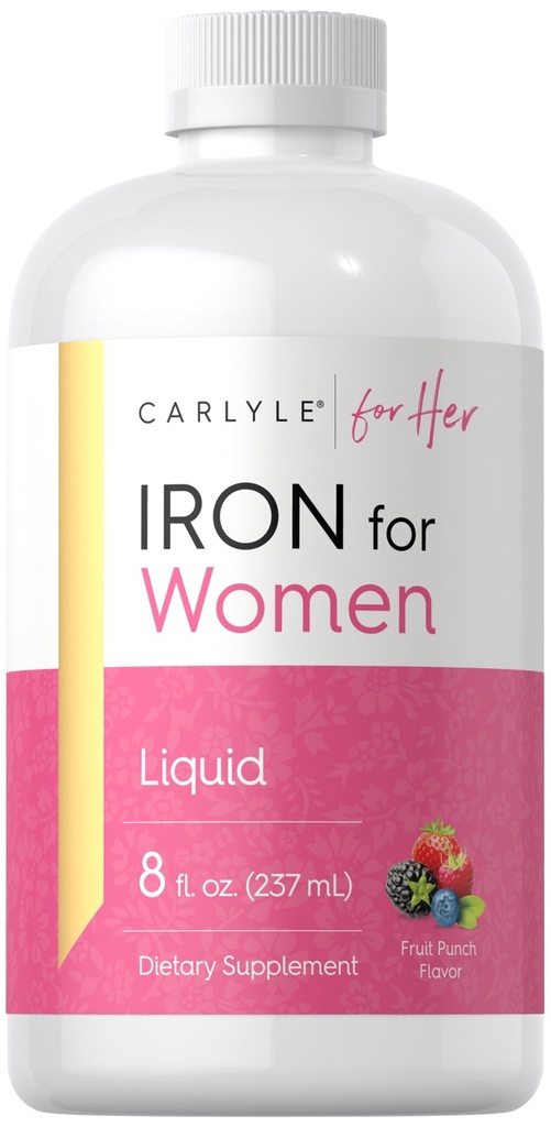 Carlyle Liquid Iron Supplement dla kobiet 124; 8 fl oz Drops Budapeszt 124; Owoce Punch Flavor 124; Wegetarianin, Non-GMO, Gluten Free