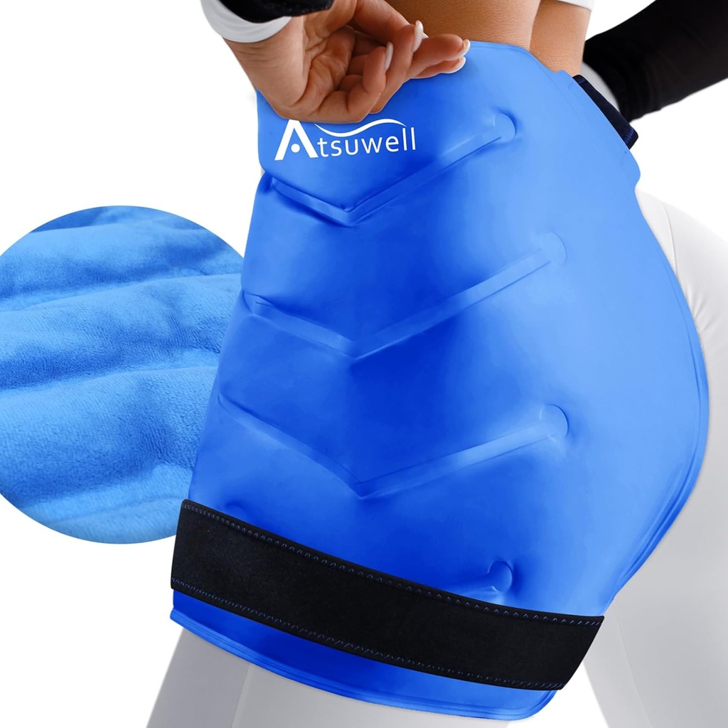 Atsuwell XL Hip Ice Pack Wrap, żel Cold Pack for Hip Care, wielokrotnego użytku Ice Pack for Hip Replacement, miękkie pluszowe lined Cold Compress for Hip, Knee, Back, Blue
