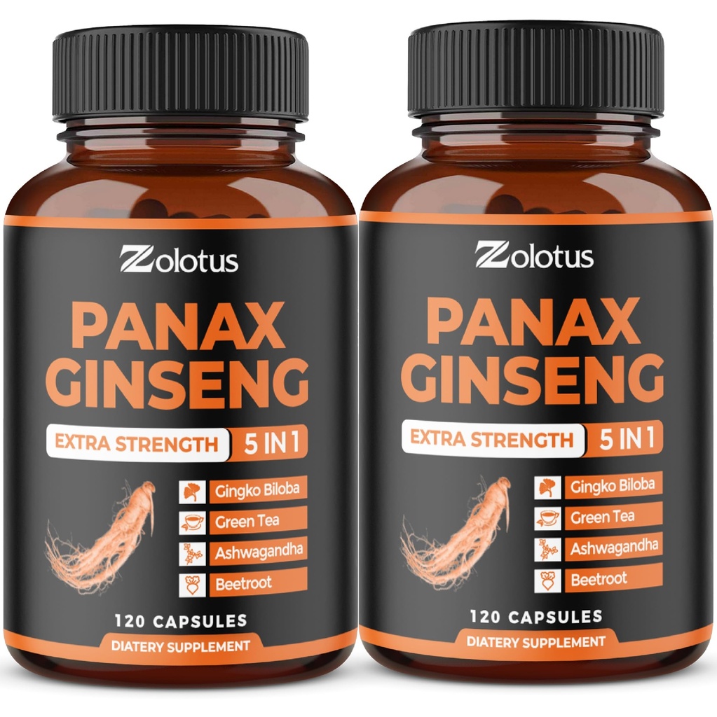Zolotus Koreański czerwony Panax Ginseng + Ginkgo Biloba, Ashwagandha, Buraki, Zielona herbata - 120 Kapsułek (Opakowanie 2)