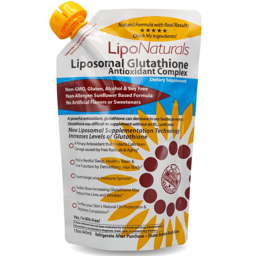 Lipo Naturals Liposomal Glutathione Complex Liquid (30 Dases) - Natural Formula Immunitety + Liver Health + Anti- Aging Support with Witamina C - Vegan, China- Free (15oz / 443ml)