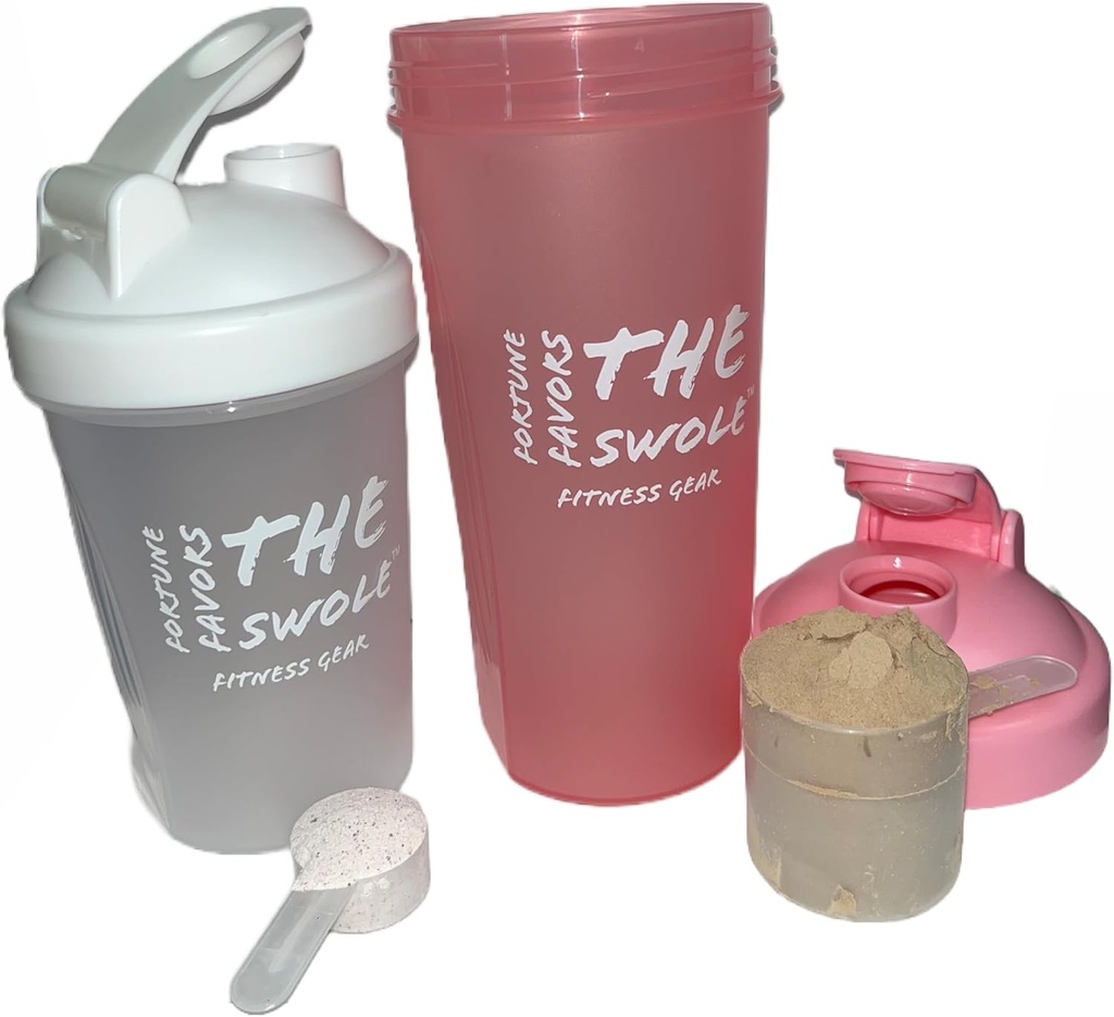 Butelka shaker [2 opakowania] do shakes protein, przed-trening i po-trening. Jeden 24 uncje / jeden 14 uncji. Różne kolory. (Pink / Clear)