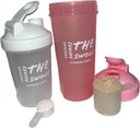 Butelka shaker [2 opakowania] do shakes protein, przed-trening i po-trening. Jeden 24 uncje / jeden 14 uncji. Różne kolory. (Pink / Clear)