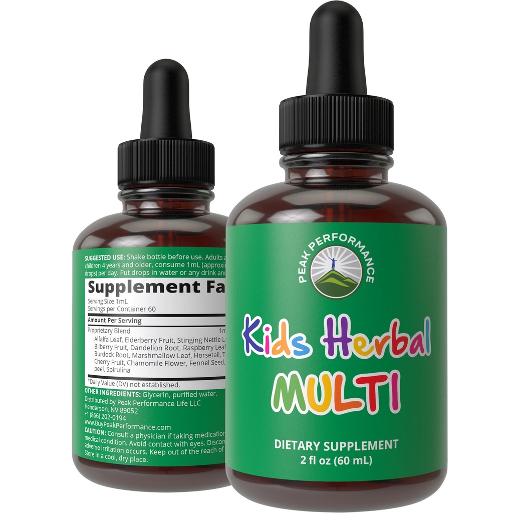 Dzieci Witaminy z Herbs. Liquid Kids Herbal Multivitamine. Nie gorzki smak. Cukier wolny 14- in-1 Vegan suplement krople dla dzieci, dzieci, nastolatki. Mieszane w wodzie nie będą nawet smakować