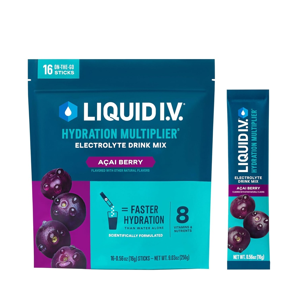 Płyn I.V. ® Nawodnienie Multiplier ® - Açaí Berry - Nawodnienie w proszku Pakiety do nawadniania 124; Napoje proszkowe elektrolityczne mieszanka do nawadniania 124; Wygodne jednorazowe podawanie kleszczy do nawadniania 124; NieGMO 124; 16 Podawanie (Opakowanie 12)