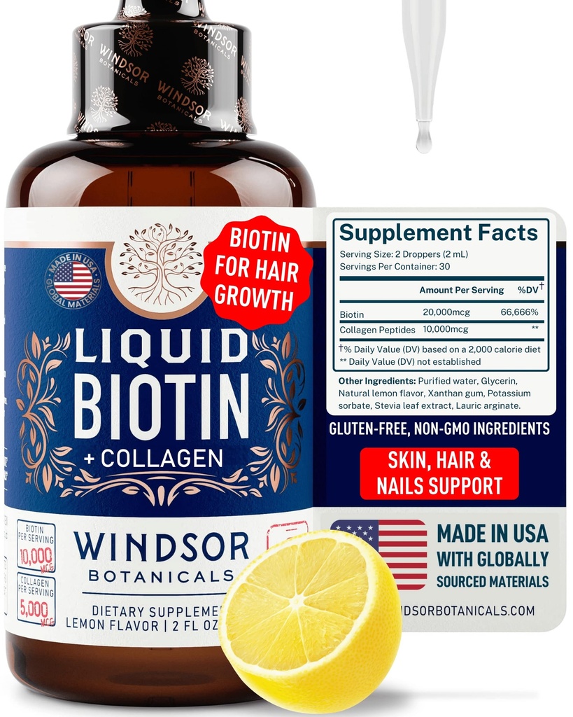 Płynna biotyna do kolagenu wzrostu włosów - Płyn do biotyny 10 000 mcg Collagen 5 000 mcg Dodatkowa siła Płyn - Płynny kolagen i Krople do biotyny do wzrostu włosów - Krople do biotyny i kolagenu dla kobiet - 2oz