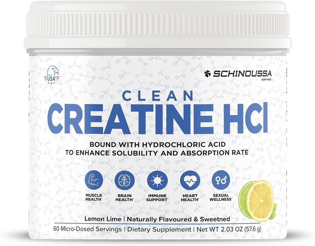 Lemon Lime Kreatywna HCL Proszek Proszek 124; Mikrodozowane Wysokie Wchłanianie Kreatyna 124; Naturalny aromat & słodzony 124; Stymulant wolny 124; Wegan, Gluten- wolne 124; Przed / post suplement treningowy 124; 60 Służenie