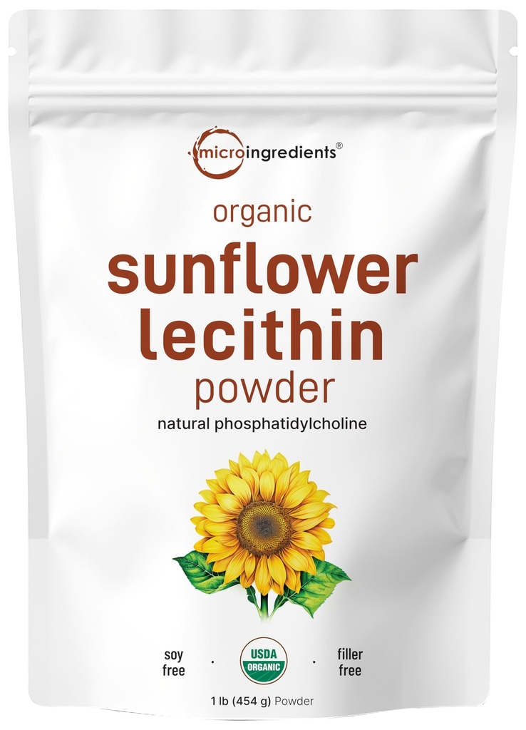 Micro Składniki Organic Lecytyna słonecznikowa Proszek, 1 Funt, Zrównoważony Farmed, Cold Pressed, Bogaty w fosforoetylocholiny i białka, Making Witamina Liposomalna C, Suplement do Laktacji, Non-GMO