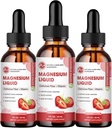 (3 opakowania) Magnezu Glicynian krople płynne, Wysoka Absorpcja Płyn magnezu z bromelainą, Witamina B6 C D, Suplement magnezu dla dzieci i dorosłych, Night & Support mięśni, Strawberry Flavor