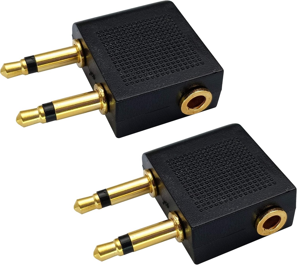 Dual 3.5mm (1 / 8 ") Mężczyzna do 3.5mm Kobieta AUX Audio Jack Adapter Converter do korzystania z słuchawki w samolocie Lot linii lotniczej (2 Pack)