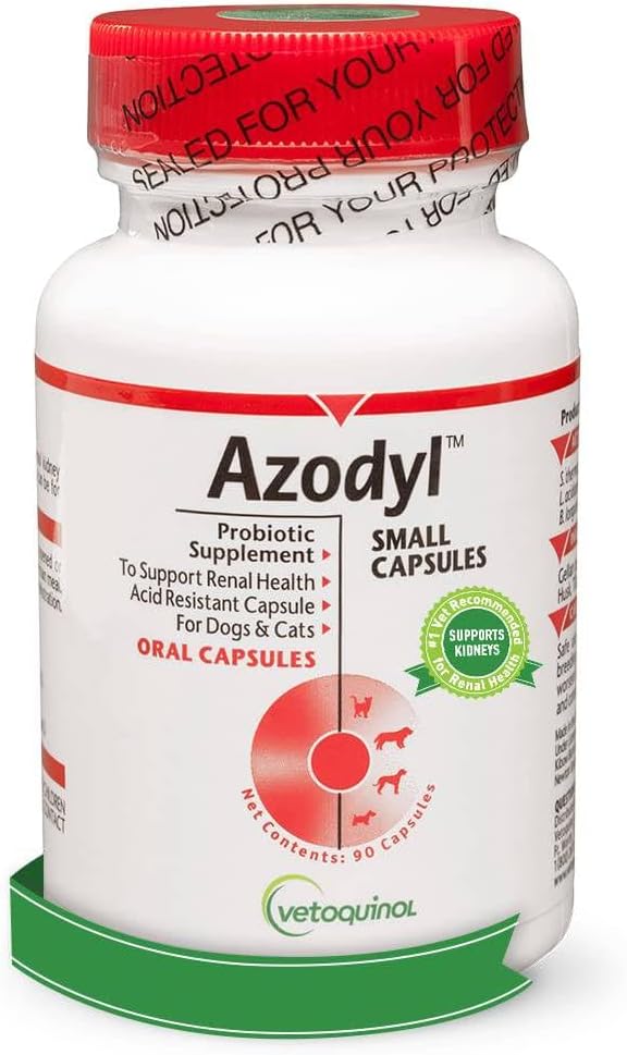 Vetoquinol Azodyl Nerki Suplement do Zdrowia Psów i Koty, 90ct - Probiotyczne Ptaki Dobrostan - Pomoc Funkcje nerek & Zarządzanie toksynami nerek - Suplement do pielęgnacji nerek - Easy- to- Połknięcie Małe Czapki