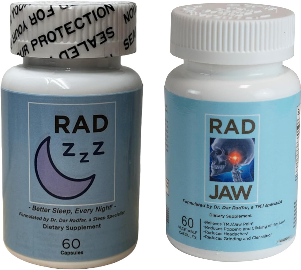 Rad ZZZ Rad Jaw Bundle Natural Rest Aid and TMJ Relief Supplement, Relevate Jaw Pain, Reduct Teeth Grinding and Clenching, opracowany przez dentystę, Made in The USA
