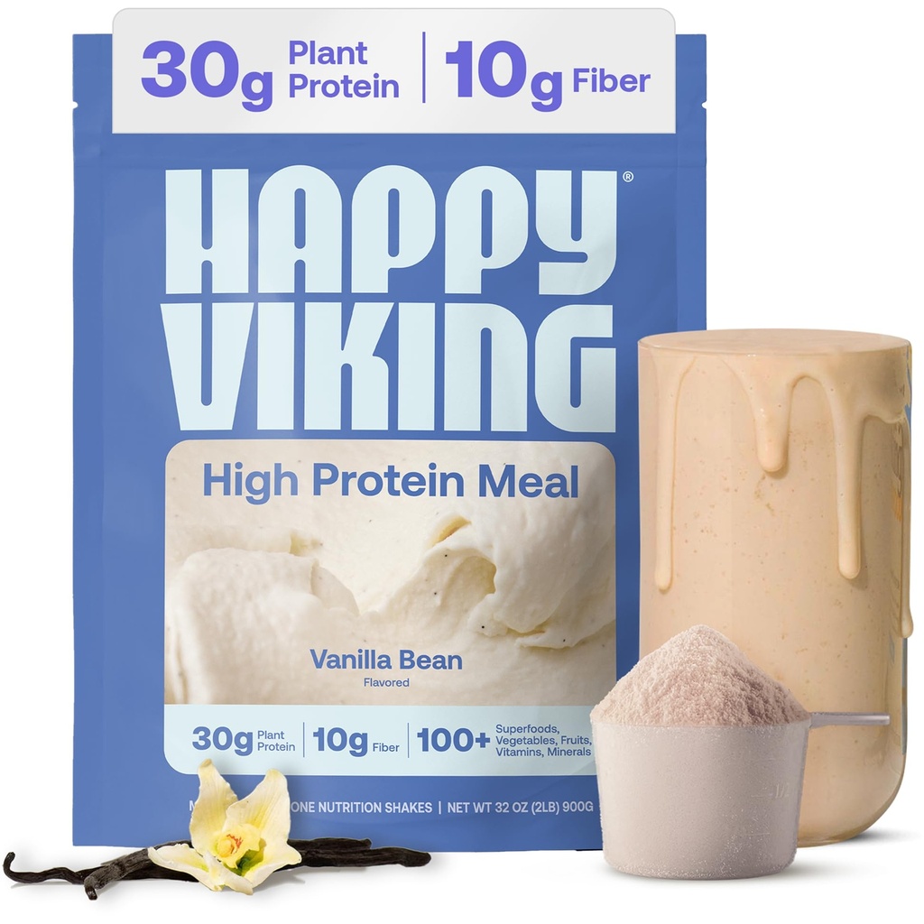 Szczęśliwy Viking Vanilla Plant Protein Powder, Stworzony przez Venus Williams, 20G Protein, Niski Carb, Keto, Wegan, Gluten- Free, Non-GMO, Superfoods, Kompletne Meal Replacement, 1 pojemnik (24 oz.)