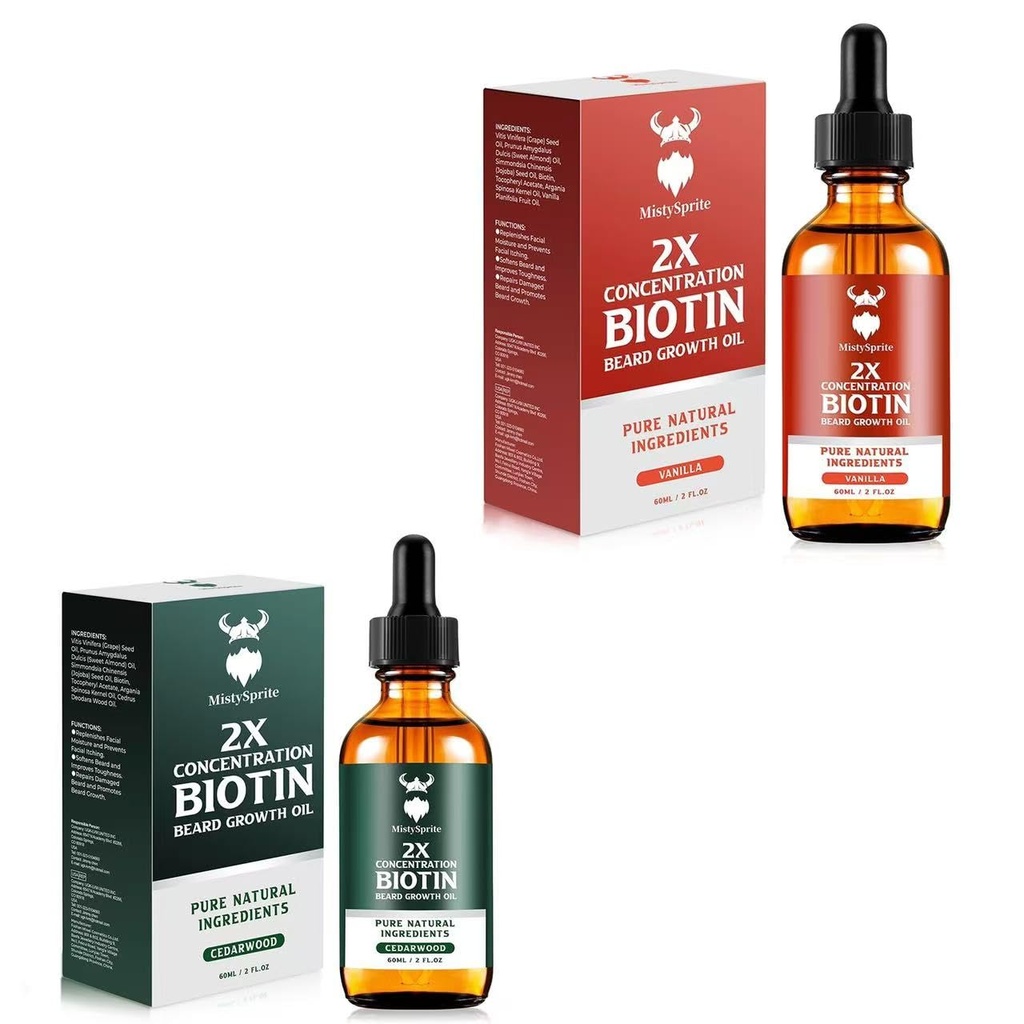 Biotin Beard Growth Oil for Men, Natural Mens Beard Oil with Argan Oil, Jojoba Oil and witaminy, Hydrates & Tickens Facial Hair