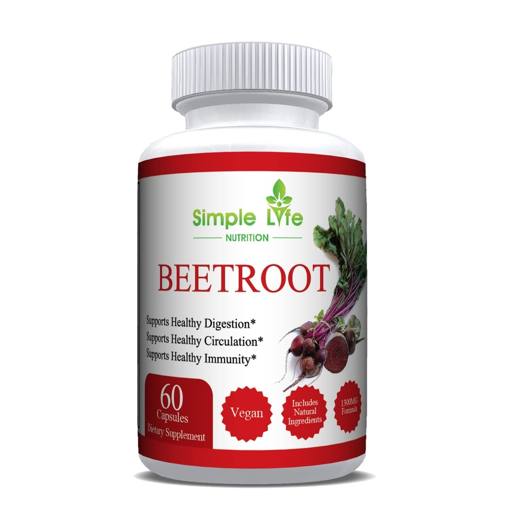 Organic Beet Root Powder Kapsułki - Azoksyd azotu Booster dla mężczyzn i kobiet - Organic Non-GMO Gluten Free Wegan Beets - 60CT
