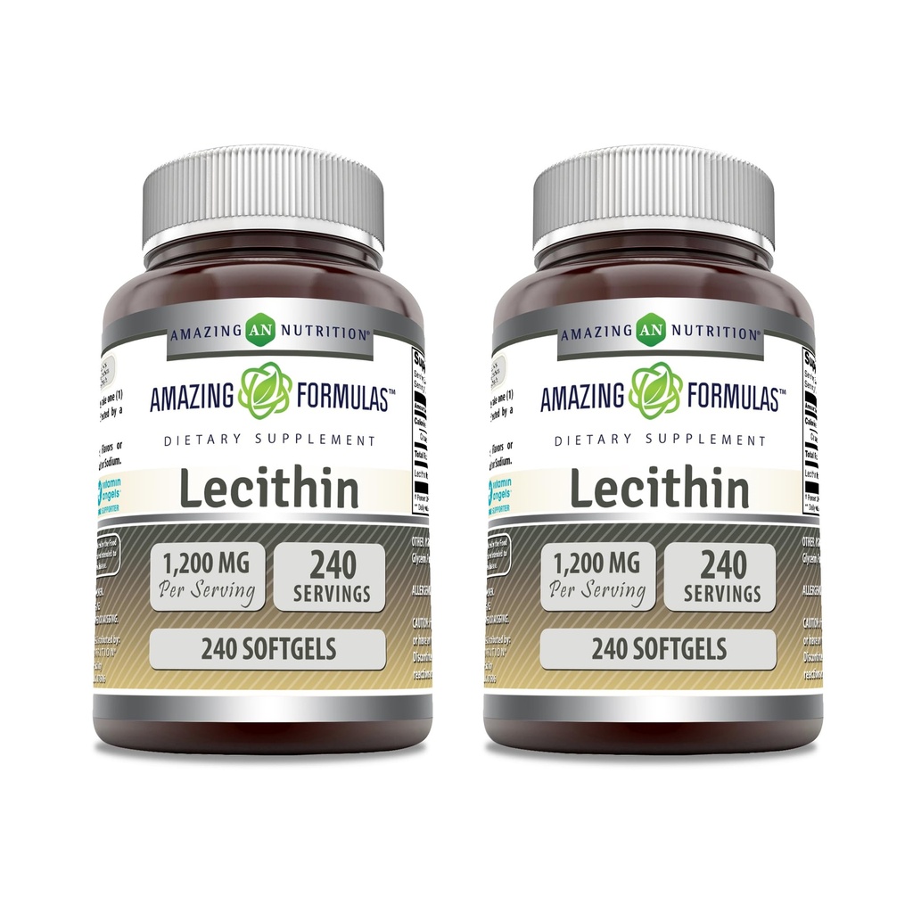 Amazing Supples Lecithina 1200 mg Softgels Supplement Budapest 124; High Potency Budapest 124; Non-GMO Budapest 124; Gluten Free (2 Pack, 240 Count)