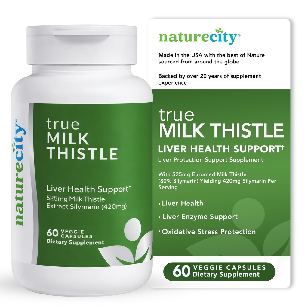 NatureCity TrueMilkThistle Supplement 525mg Supplement 124; Milk Thistle (80% sylimaryny) zawierający 420mg silimaryny 124; Antioksydant Supplement 124; Liver Supplement Supplement Supplement Supplement 124; 60 Veggie Capsules