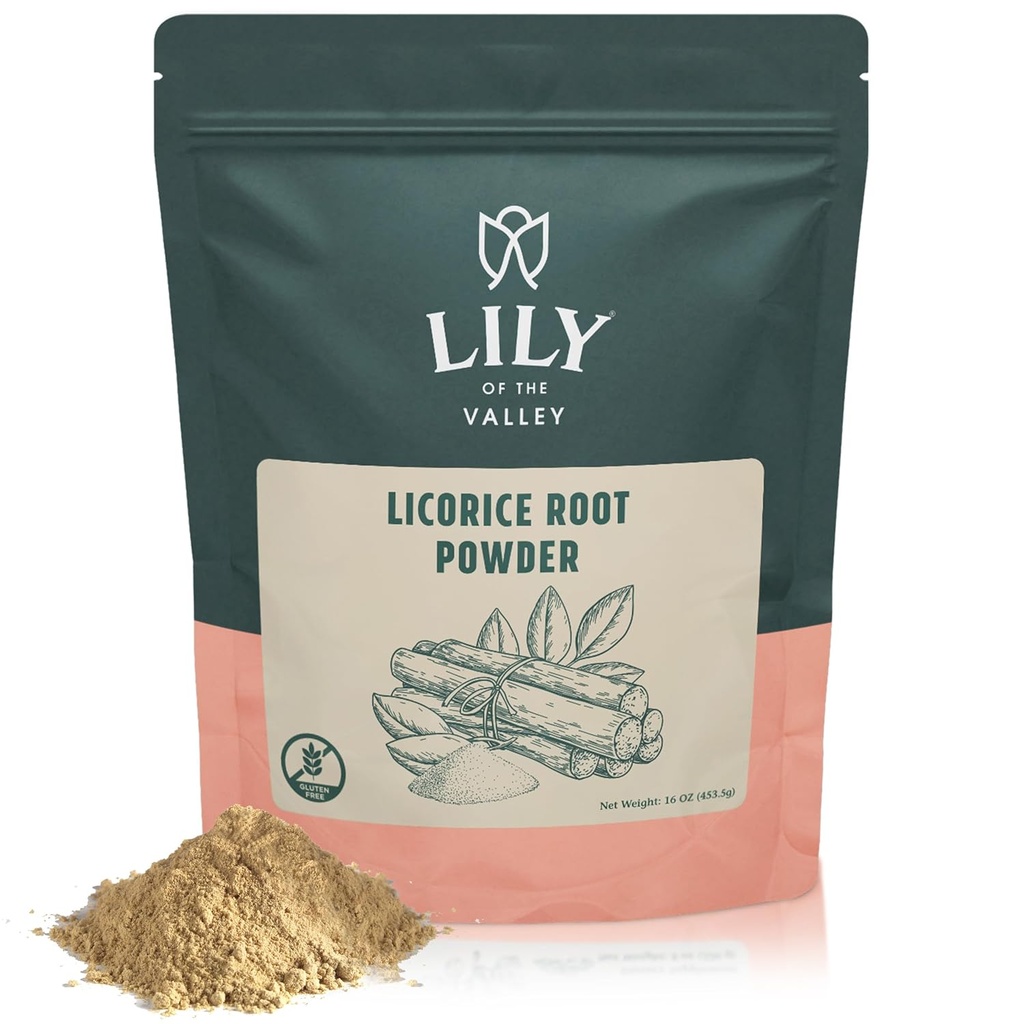 Lily of the Valley Licorice / Liquorice Root Powder - Ground Muleti Sourced from India - Natural Sweetener - Vegan & Glatune- Free - Packed in Resealable Pouch (16oz, 453g)