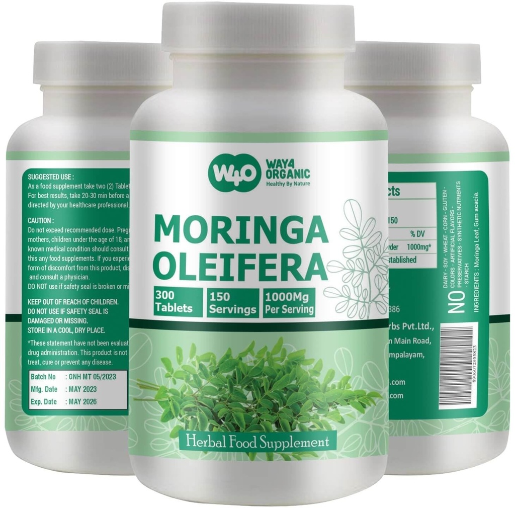 Proszek Moringa Leaf (tabletki) - 300 tabletek, 150 porcji, 1000 mg (1 opakowanie)