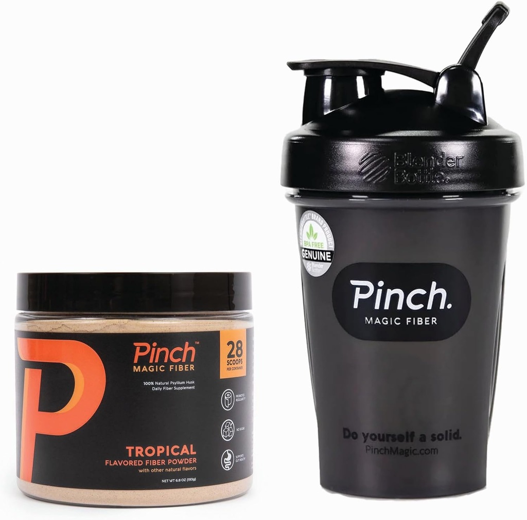 Pinch Magic Fiber & Shaker Combo dla 124; Prebiotic Fiber Supplement for Digestive Health, Keto, Vegan, SugarFree Support 124; Zawiera BPA- Free Shaker dla gładkiego mieszania i podróży 124; USA- Made 124; 28- Day Supply