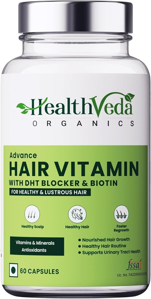 Generic Advance Witamina włosów z Dht Blocker & Biotin 124; dla lepszego wzrostu włosów i kontroli upadku włosów 124; Stymuluje Follicles włosów 124; dla mężczyzn i kobiet - 60 Kapsułki Veg