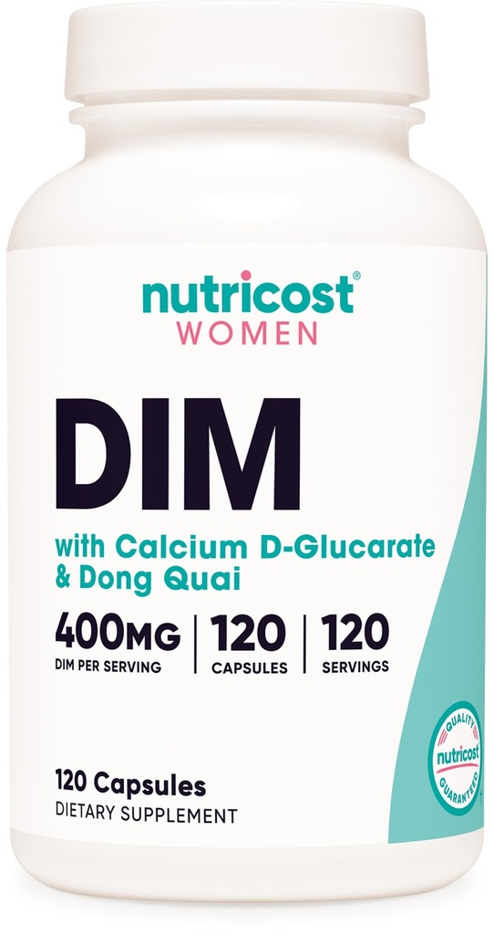 Nutricost Diindolymethan DIM Suplement dla kobiet 400 mg, 120 Kapsułek, Dong Quai, Wapń & Czarny Cohosh - Wegan, Non-GMO i Gluten Free