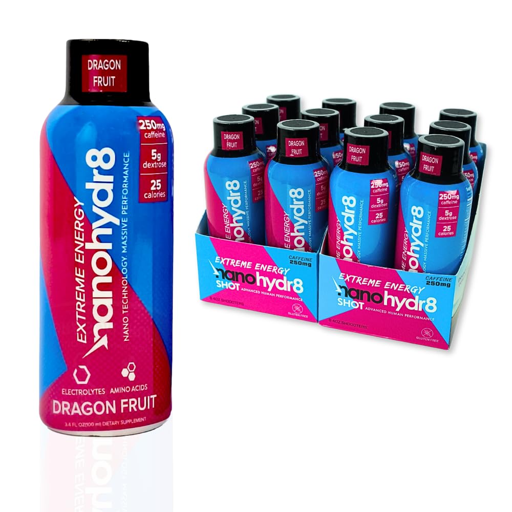 Napoje energetyczne z nanotechnologią do szybkiego nawodnienia i odzyskiwania elektrolitów, 4 Ounce Shooter, Dragon Fruit Extreme 12 Pack