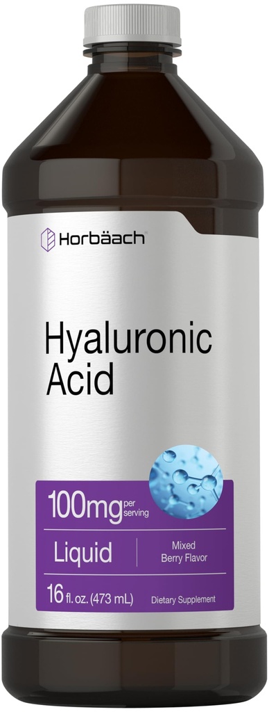 Horbäach Liquid Hyaluronic Acid Supplement Equipment 124; 100 mg Equipment 124; 16 oz Equipment 124; Mieszany aromat jagodowy Ethiopia 124; Nie-GMO i formuła wolna od glutenu