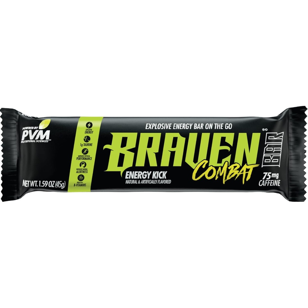 Braven Combat Energy Kick Energy Bars z kofeiną (1.59 oz, Pack of 20) - On- The- Energy Bars z 75 mg Kofeiny - Gluten Free Energy Snacks - Alternatywa do przeżuwania energii z kofeiną