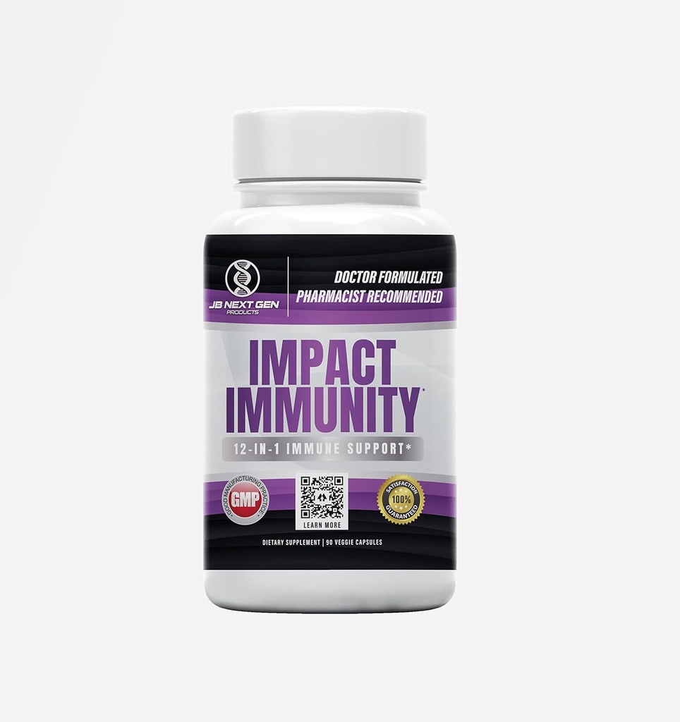 IMPACT IMMUNITY 12- IN-1 Wsparcie systemu immunologicznego z Elderberry, Witamina C, B6, B12, Riboflavin (B2), Cynk, D3, Quercetin, Tiamin Fisetin, L- Leucyna i Probiotyka - Made in USA - (90 Hram)