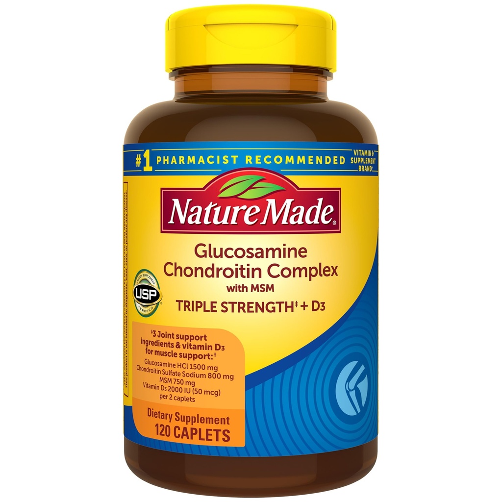 Nature Made Glucosamine Chondroitin Complex with MSM, Suplement diety do wspólnego wsparcia, 120 Capplets, 60 Day Supply