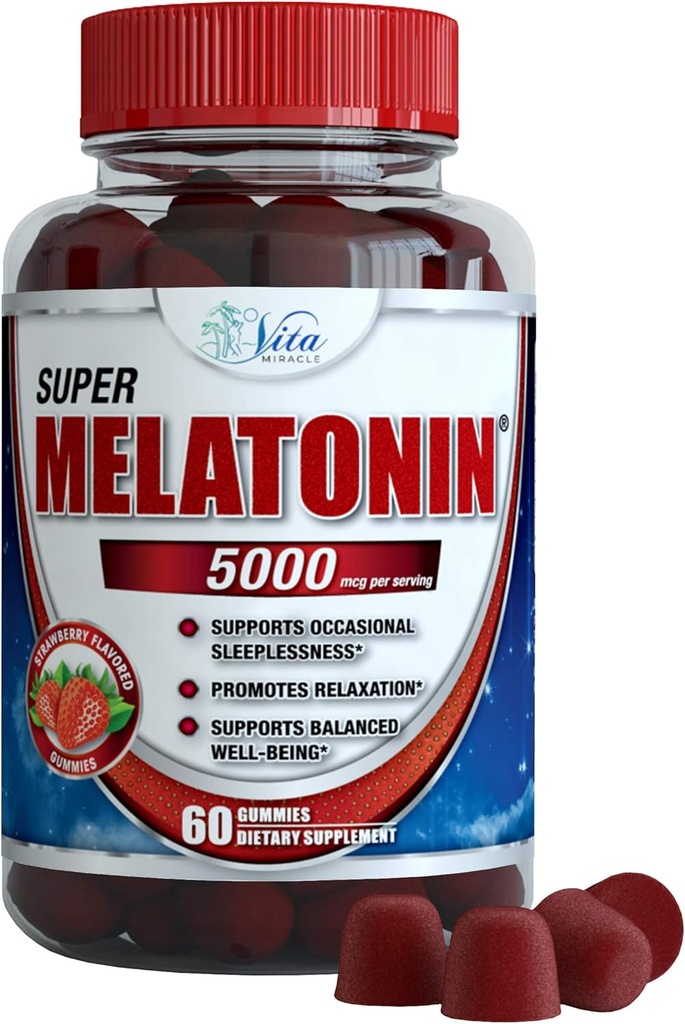 Vita Cud Melatonina Gumiaki Dzieci Dorośli 5 mg - Dodatkowa siła Sen Gummy Sleep Pigułki Suplement dla dzieci i dorosłych Spokojny Sen Pomoc