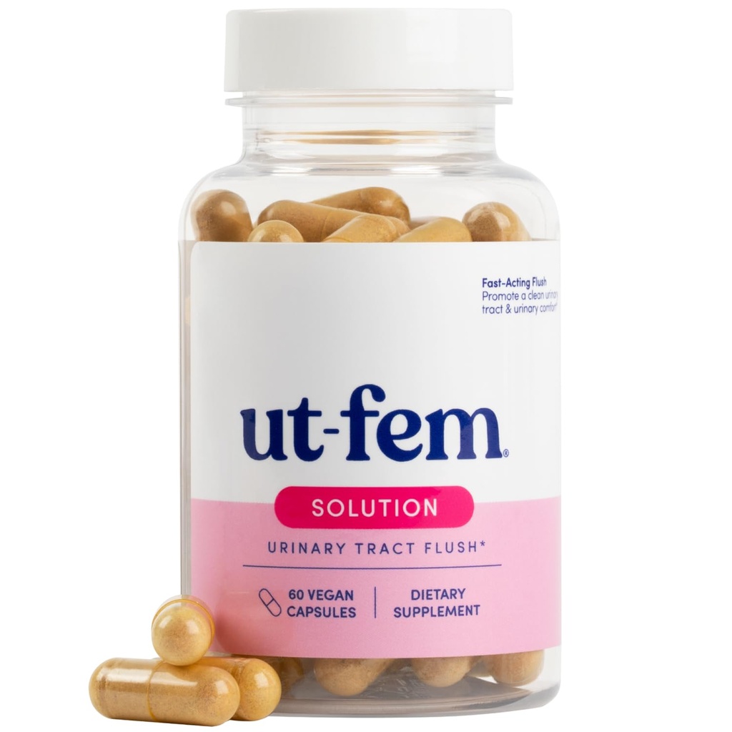 UT- Fem Solution - Szybkie działanie spłukiwania moczu dla kobiet, Proaktywne wsparcie UTI, Promotes Cleansing & Comfort, Clinical- Siła D- Mannose, Żurawiny i Naturalne Składniki - 60 Kapsułki wegańskie