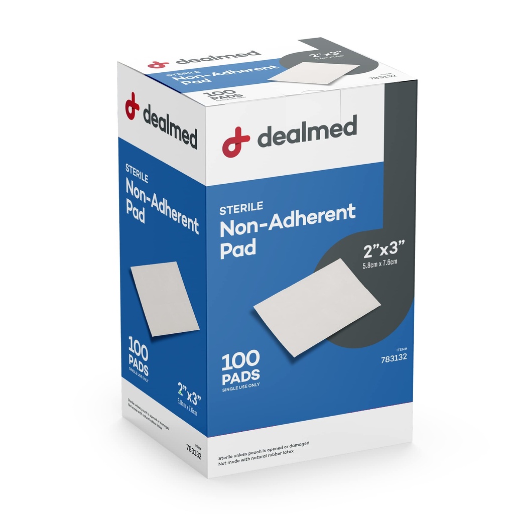 Dealmed Steryl Non-Adherent 2 "x 3" Gaze Pads Non-Adhesive opatrunek rany, Wysoko Absorbent & Non@-@ Stick, Bezbolesny Removal- Switch, Indywidualnie zapakowane do dodatkowej ochrony (pole 100)