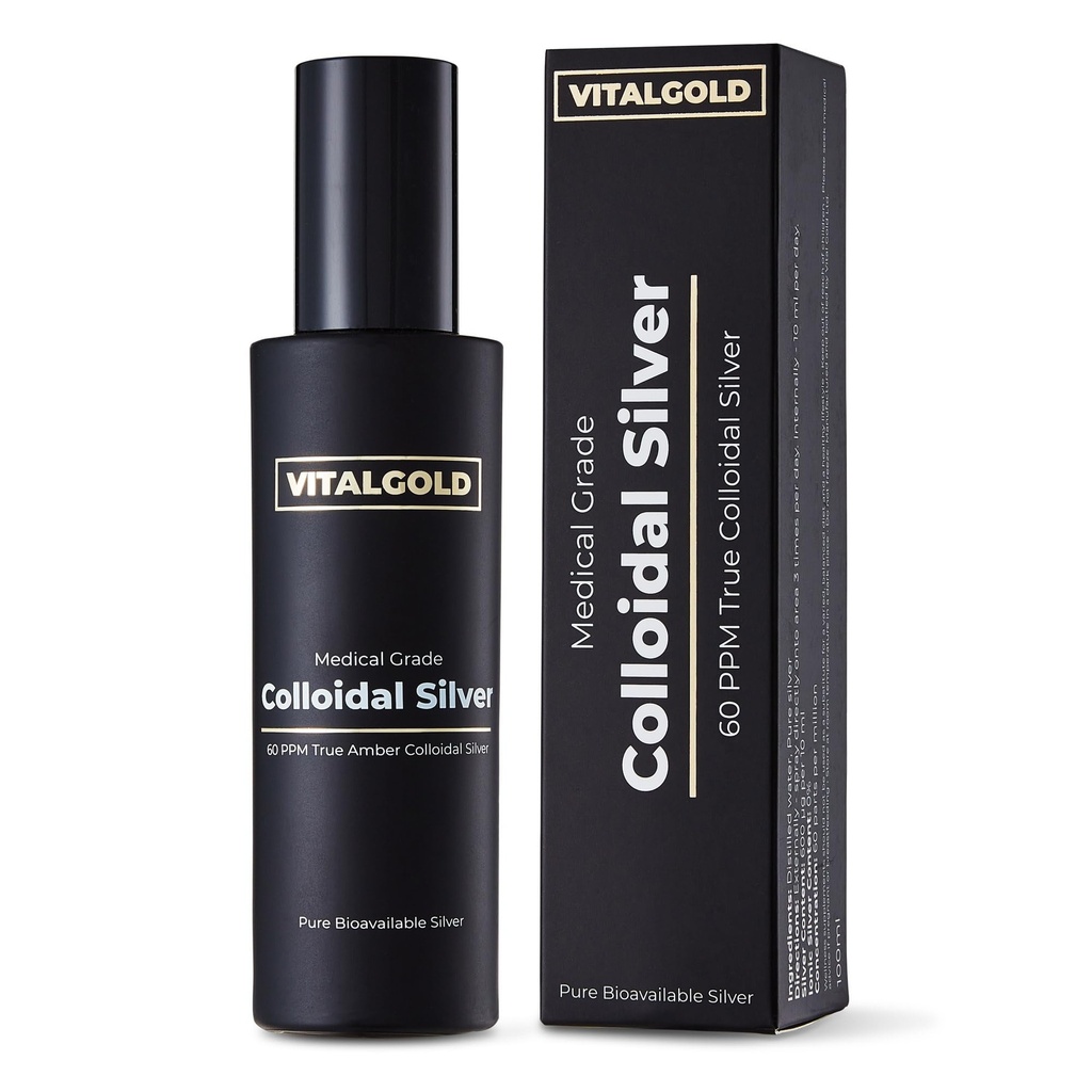 True Colloidal Silver 60 PPM - Darmowe ze srebra jonowego - 100 ml Butelka szklana z Atomiser Spray Cap
