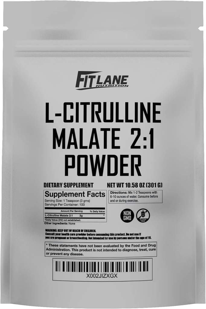 L Citrulline Malate 2 1 Proszek 300 Grams - Luzem Składnik - Forma wolna Amino Acid PreWorkout Suplement - Surowy i czysty bez dodatków przez Fit Lane Nutrition.