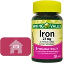 Spring Valley Żelazo jako siarczan żelaza 27 mg, 250 Hrabia + STS Naklejka domu.